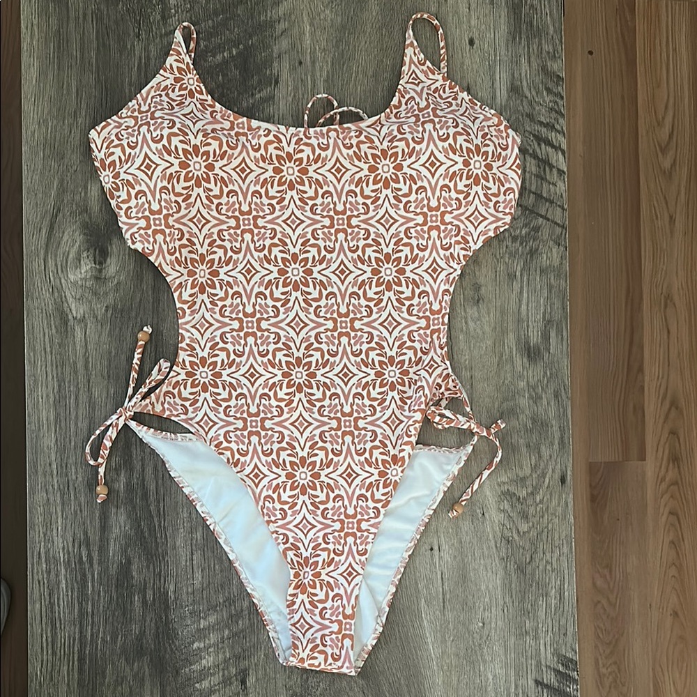 Roxy Orange and White One Piece Swimsuit with Cut-Out Details